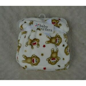 Baby Starters Sock Monkey Baby Blanket Stars Red Brown Tan Cream Off White Soft